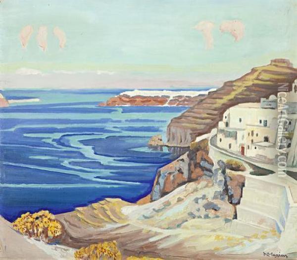 Santorini Oil Painting - Konstantinos Maleas