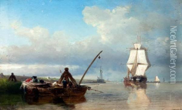 Het Oosterdok Bij Amsterdam Oil Painting - Elias Pieter van Bommel