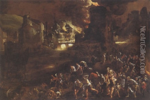 Troia In Fiamme Oil Painting - Scipione Compagno