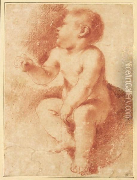 Study For The Christ Child, Seated And Looking To The Left Oil Painting - Giovanni Francesco Barbieri