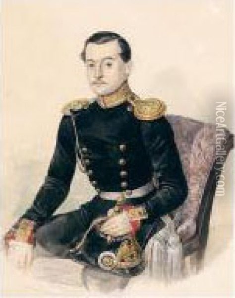 Portrait Of An Army Officer Oil Painting - K.A. Yasevich