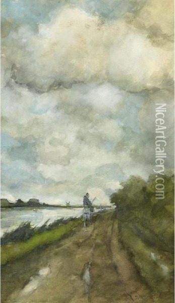 A Horseman On A Tow-path Near Noorden Oil Painting - Jan Hendrik Weissenbruch