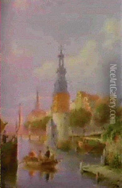 Utrecht  Montelbaans Tower, Amsterdam Oil Painting - Pieter Cornelis Dommershuijzen