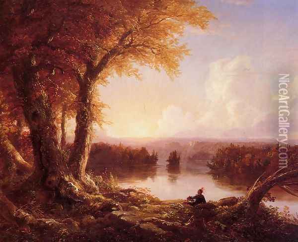 Indian at Sunset Oil Painting - Thomas Cole