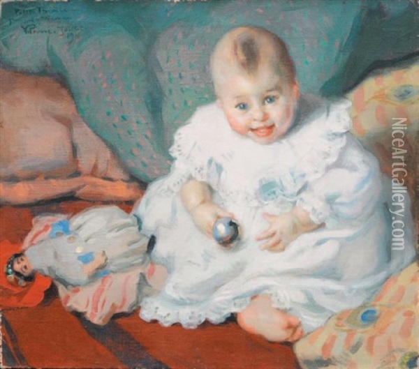 Petite Therese A La Poupee, 1911 Oil Painting - Victor Emile Prouve