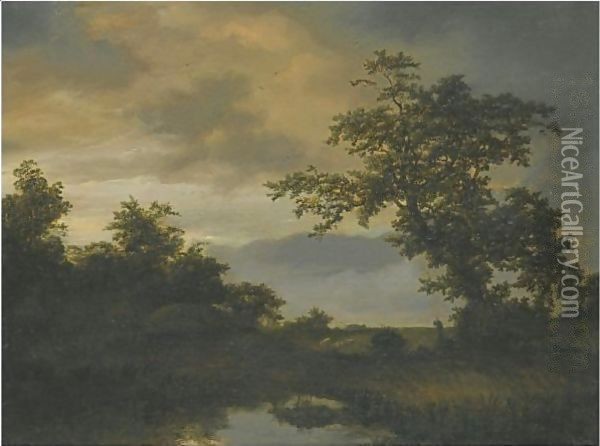 A Wooded River Landscape With A Shepherd And His Flock On The Bank Oil Painting - Cornelis Hendricksz. The Younger Vroom
