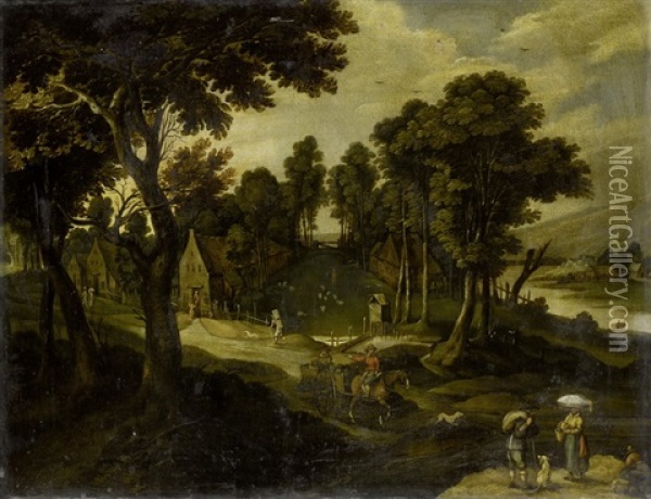 Landschaft Mit Figurenstaffage Oil Painting - Mattheus Bril the Younger