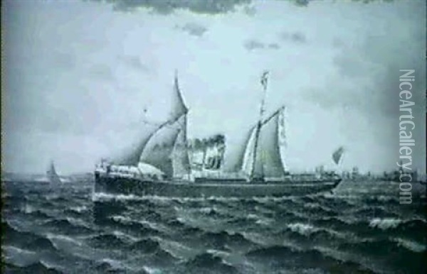 Marine Med Dampskibet Shotton Pa Oresund Oil Painting - Jorgen Dahl