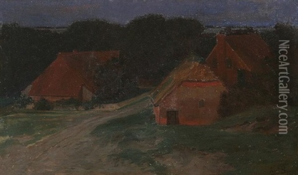 Abendfrieden. Bauernhauser Im Abendlicht Oil Painting - Karl Biese