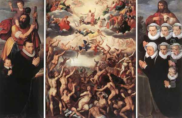 The Last Judgement c. 1580 (140 x 52 cm -each wings) Oil Painting - Jacob De Backer