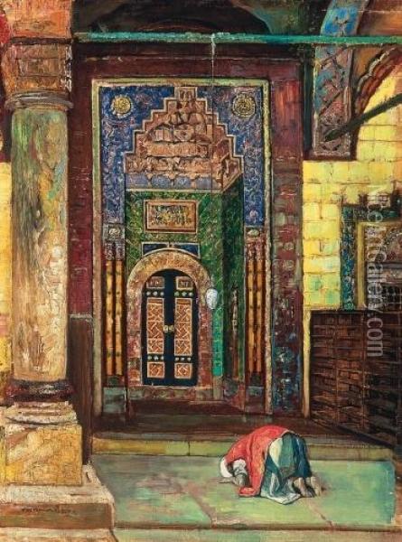 Before A Mosque Oil Painting - Gyula Tornai