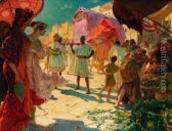 Scene De Marche Arabe, Princesse Orientale Oil Painting - Georges Antoine Rochegrosse