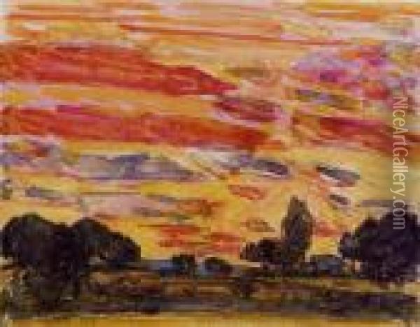 Sunset Oil Painting - Frederick Childe Hassam