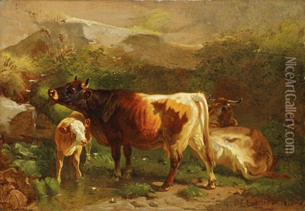 Drei Kuhe Auf Derweide Oil Painting - Christian Eduard Boettcher