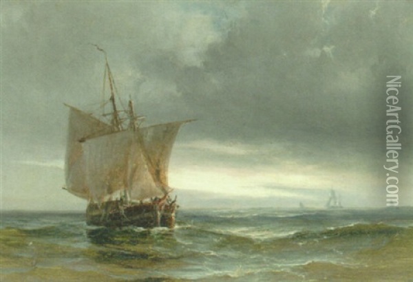 Marine Med Sejlskibe Oil Painting - Daniel Hermann Anton Melbye