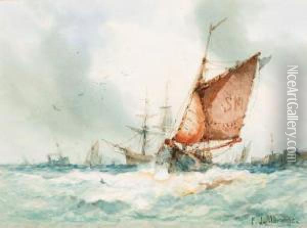 Shipping Off Shoreham Oil Painting - Frederick James Aldridge
