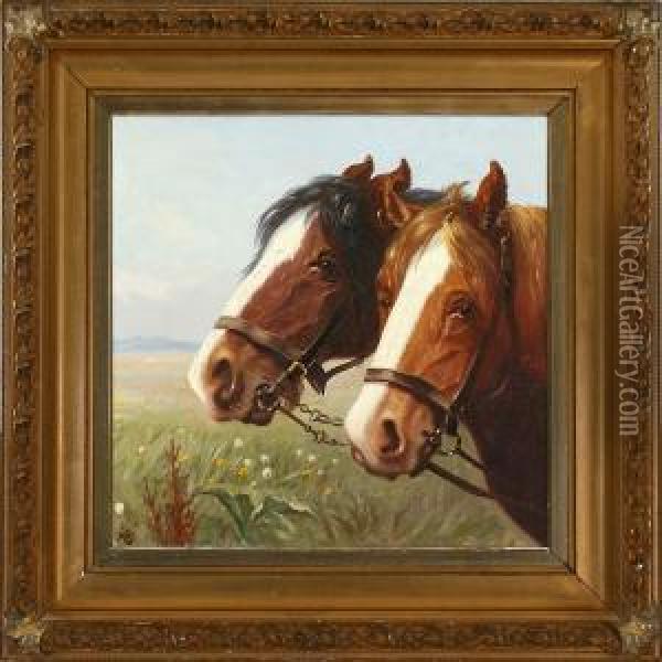 Two Horses Oil Painting - Augusta Paulli