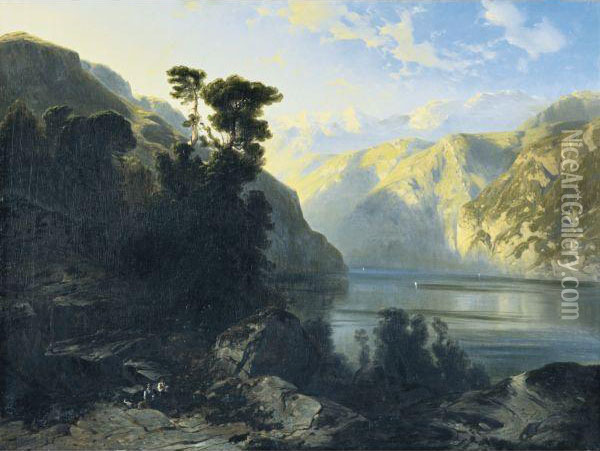 Lac De Uri Avec Le Urirotstock Oil Painting - Alexandre Calame