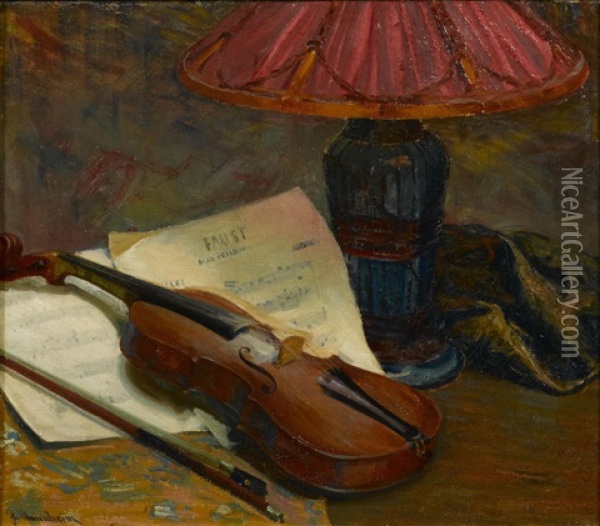 Still Life With Violin Oil Painting - Jean Mannheim
