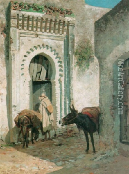 A Street-scene In Tanger Oil Painting - Eugene Alexis Girardet