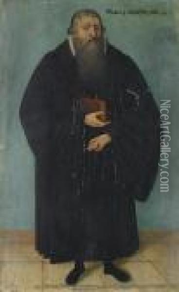 Portrait Of Nicolas Gageteufel, 
Small-full-length, Standing In Black Costume And Holding A Book Oil Painting - Lucas The Elder Cranach