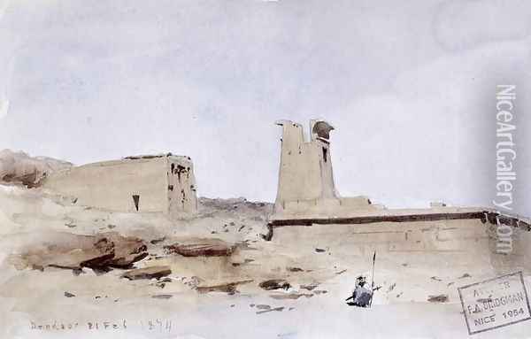 The Temple of Dendur, showing the Pylon and Terrace, 1874 Oil Painting - F. A. Bridgeman