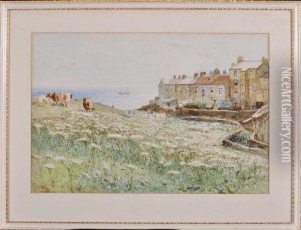 A Village Overlooking The Sea Oil Painting - Robert Jobling