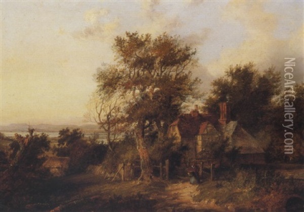 Landscape With A Cottage By An Estuary Oil Painting - Patrick Nasmyth