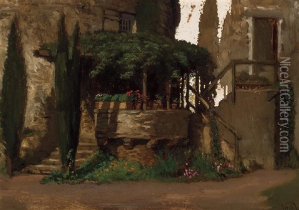 Vitre - Old Bastion And Pergola Oil Painting - Elihu Vedder