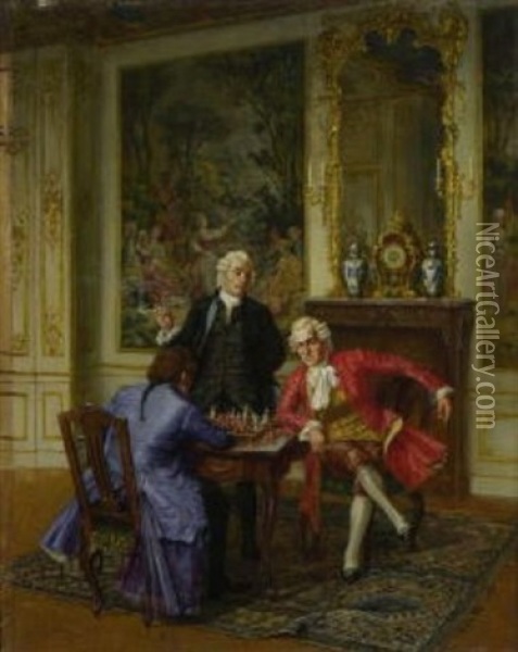 Schachspieler Im Salon Oil Painting - Albert Joseph Franke