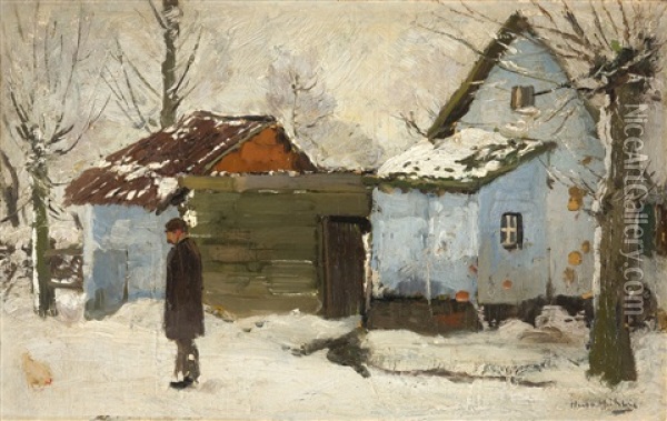 Bauernhaus Im Schnee Oil Painting - Hugo Muehlig