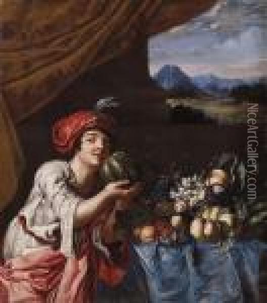 Schiavo Turco E Trionfo Di Frutta In Unloggiato Oil Painting - Abraham Brueghel