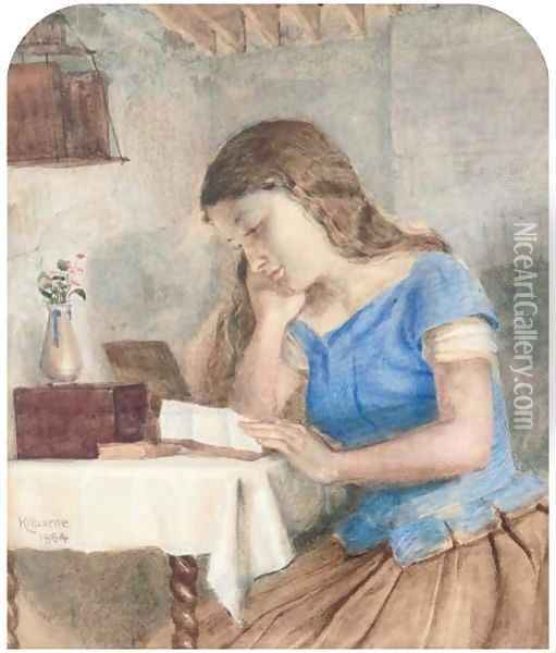 Engrossed in the letter Oil Painting - George Goodwin Kilburne
