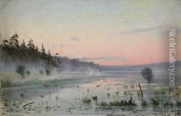 Morgondis Over Sjon Oil Painting - Carl August Johansson