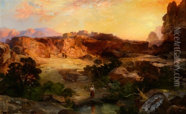 A Water Pocket, Northern Arizona Oil Painting - Thomas Moran