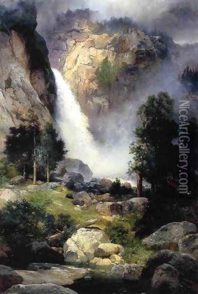 Cascade Falls Yosemite Oil Painting - Thomas Moran