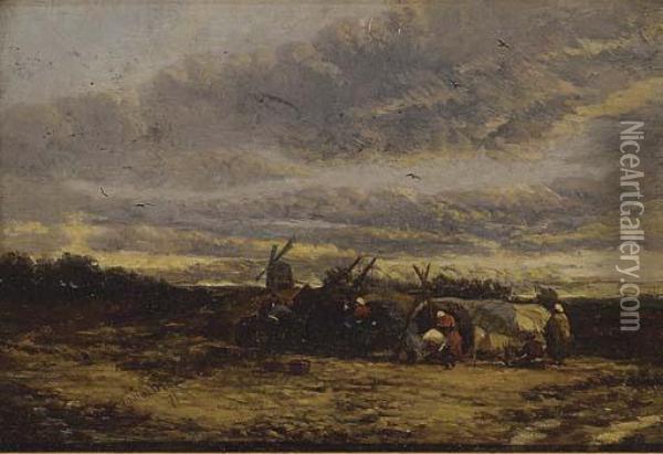 The Gypsy Encampment, Suffolk Oil Painting - James Webb