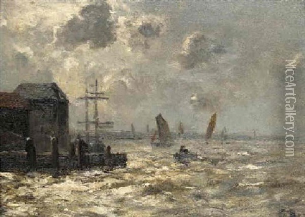 A Blustery Day On The Thames Oil Painting - George A. Boyle