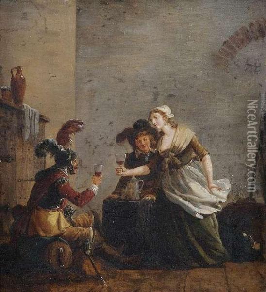 Soldiers Having Fun At An Inn. Oil Painting - Jean Baptiste (or Joseph) Charpentier