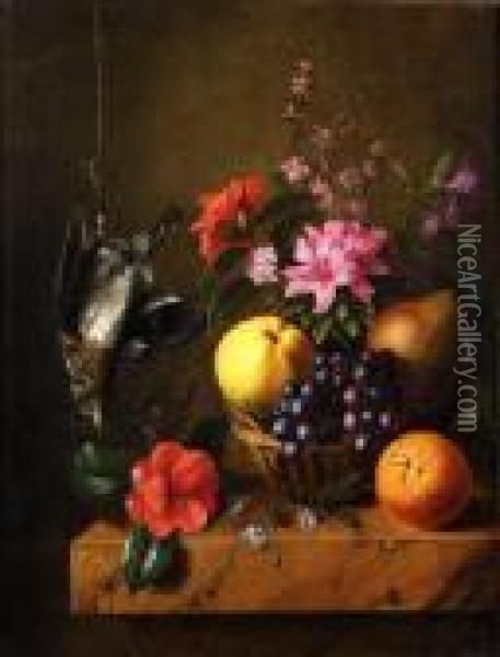 Nature Morte Au Panier De Fruits Oil Painting - Henri Robbe