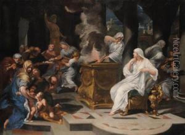 The Virgins Tending The Fire In The Temple Of Vesta Oil Painting - Ciro Ferri