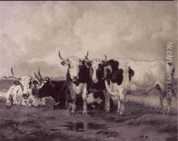 Cattle In A Landscape Oil Painting - Pieter Gerardus Van Os