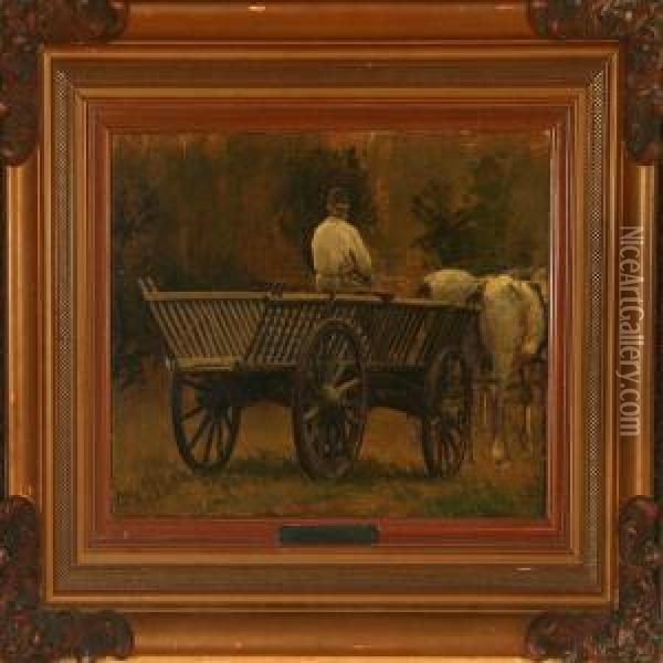 A Hay Carriage Oil Painting - Joakim Skovgaard