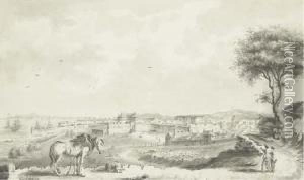 Inscrit 'vue Du Chateau De Brest' Et Date '1791.' Oil Painting - Nicolas Marie Ozanne