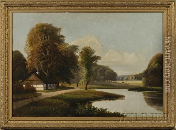 Landscape, Probably A View Of The Royal Danish Deer Park Oil Painting - Siegfried A. Sofus Hass