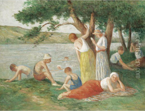 Rolleboise, La Baignade Oil Painting - Maximilien Luce