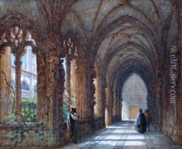 Figures In A Cloister Oil Painting - Samuel Read