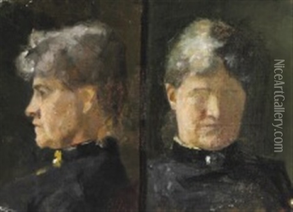 Portrait Of Minna Triepcke In Profile And En Face Oil Painting - Marie Kroyer