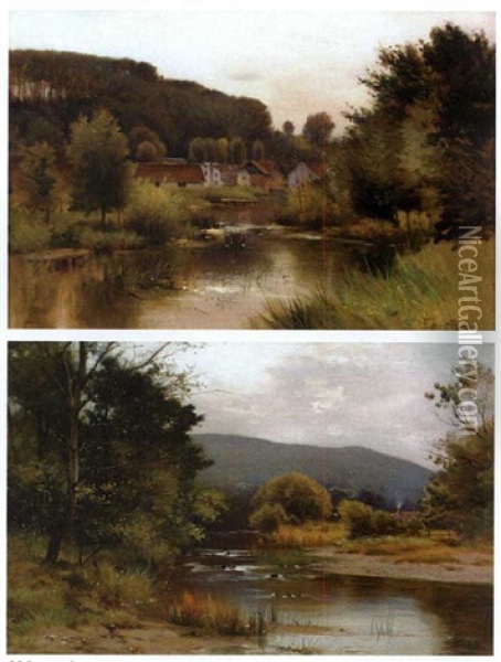The Mills At Montreuil-sur-mer (+ On The Llugwy, North Wales; 2 Works) Oil Painting - Ernest Parton