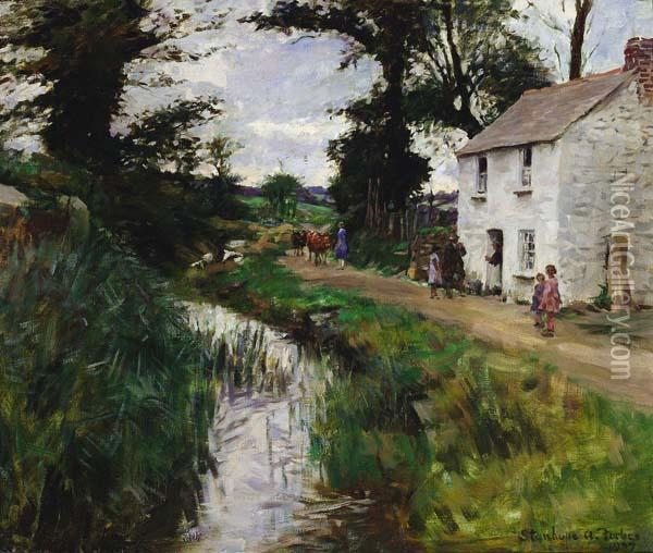 ''the Path Along The Stream'' Oil Painting - Stanhope Alexander Forbes